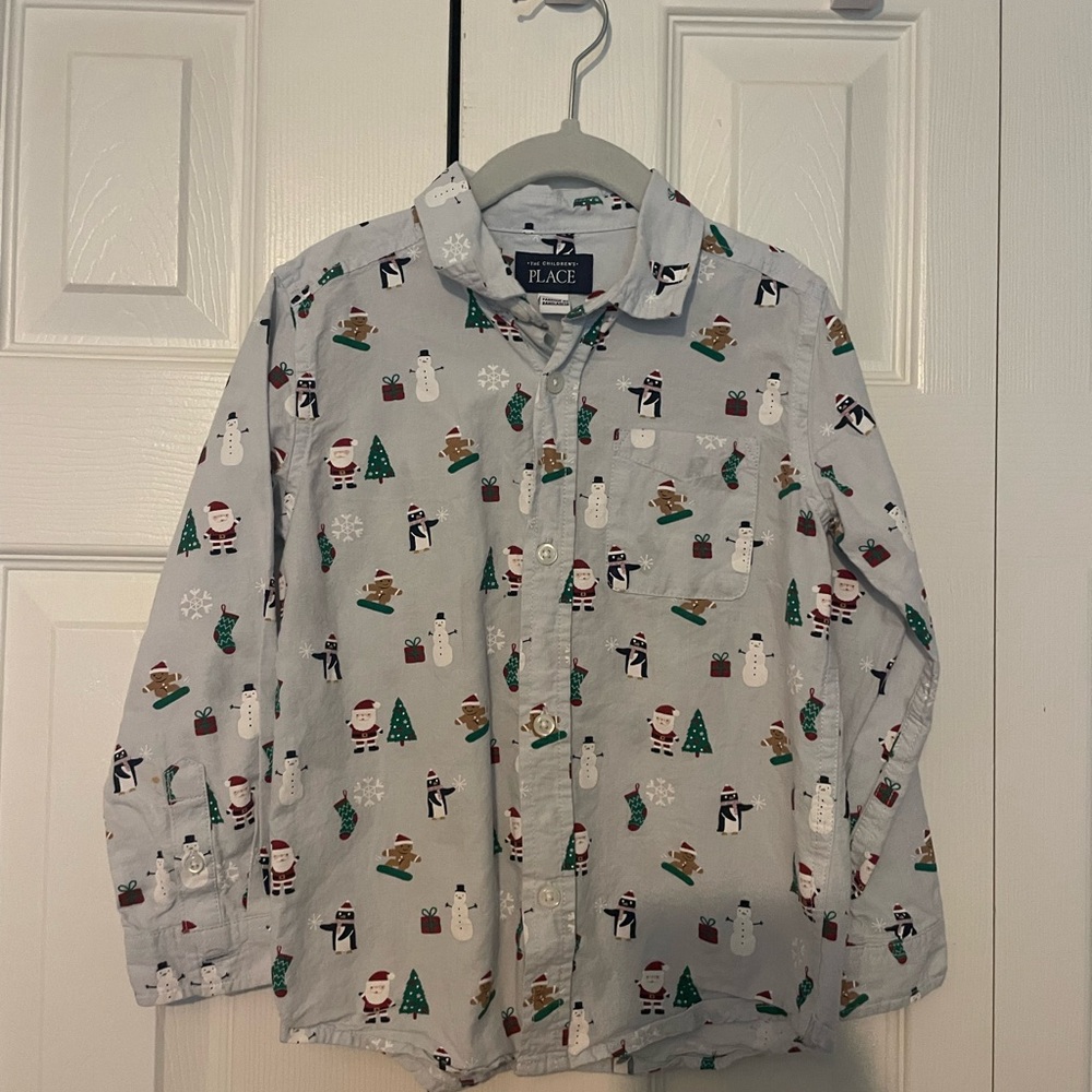 The Children's Place Festive Snowman and Santa Shirt - pale blue background